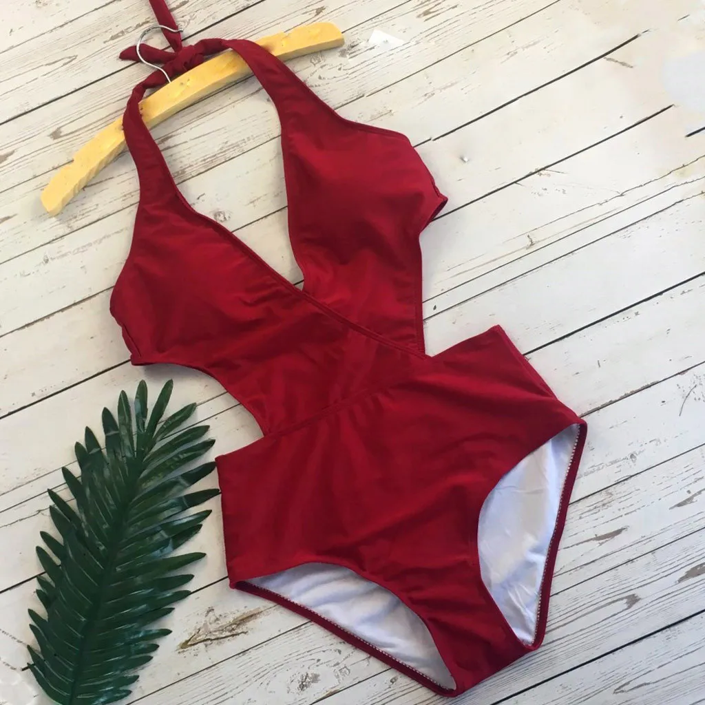 

bikinis 2019 mujer Women's Surplice Neckline high waisted bikini women Halter Swimsuit