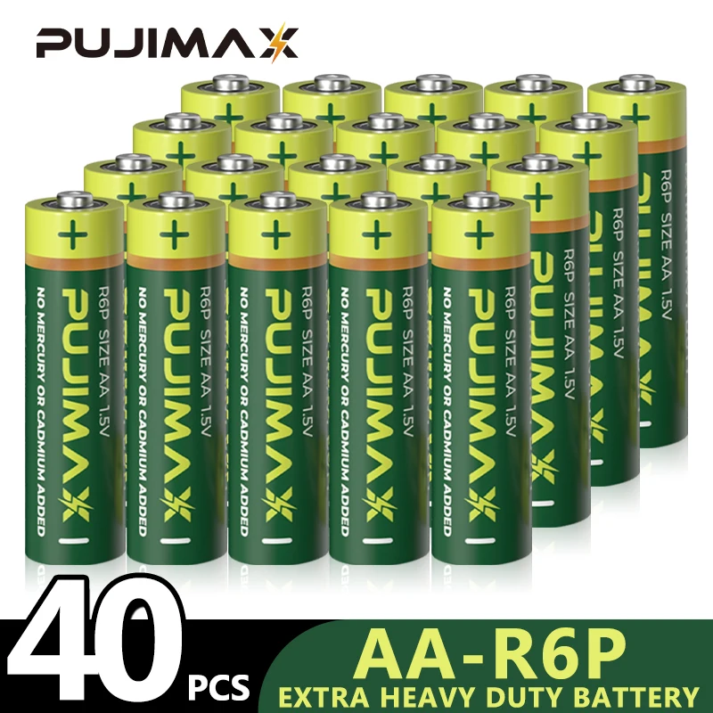 

PUJIMAX 40 шт. 1,5 в карбоновая батарея R6P AA одноразовая батарея для калькулятора электрическая зубная щетка беспроводная мышь 3 года гарантии