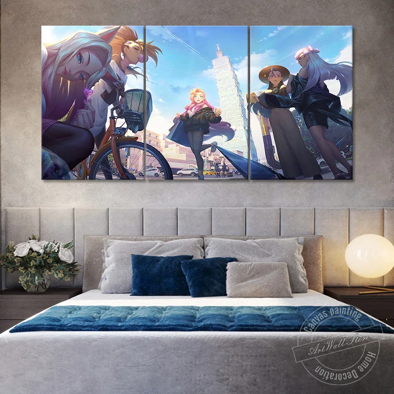 

KDA All Out LOL Game Figure Canvas Painting Akali Ahri Seraphine Evelyn League of Legends Game Poster Wall Picture Home Decor