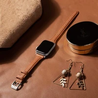 woman leather band for apple watch 40mm 44mm 41mm 45mm men slim brown bracelet strap fit iwatch series 3 4 5 se 6 7 38mm 42mm