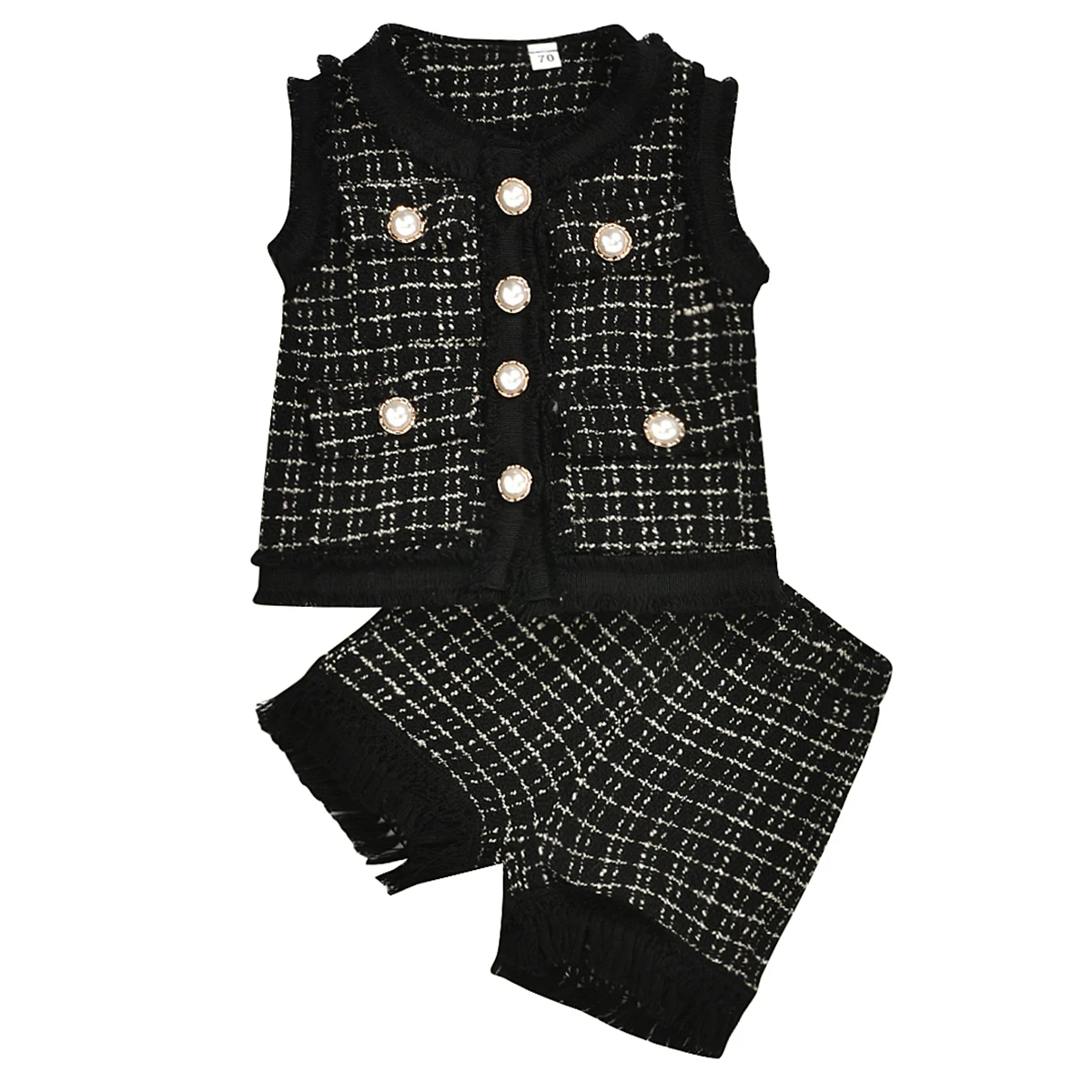 

New Kids Baby Girl Retro black Classic Plaid Outfits Suit Sleeveless Jacket Coat + Shorts baby girl clothes for party festival