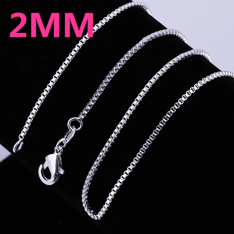 

40cm-60cm 925 Sterling Silver 2MM Box Chain Necklace Women Girls Children 16-24inch necklaces