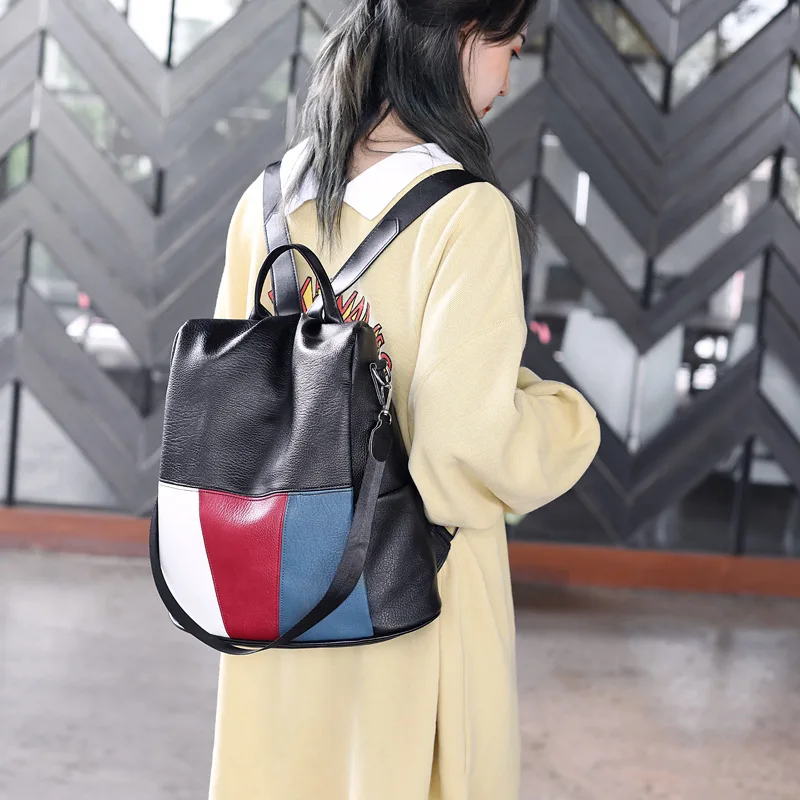 Высокое качество ПУ кожаный панельный рюкзак Цвет: белый черный анти кражи для