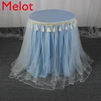 free shipping high end simple solid color tassel table skirt round table puffy yarn table skirt table skirt wedding wallpapers