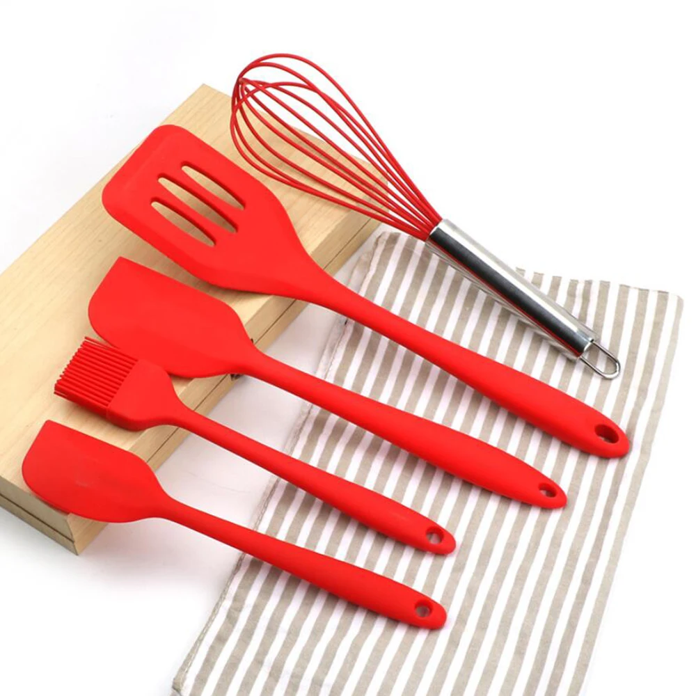 

5Pcs/Set Silicone Cooking Tool Sets Egg Beater Spoon Spatula Oil Brush Kitchenware Kitchen Utensils Sets