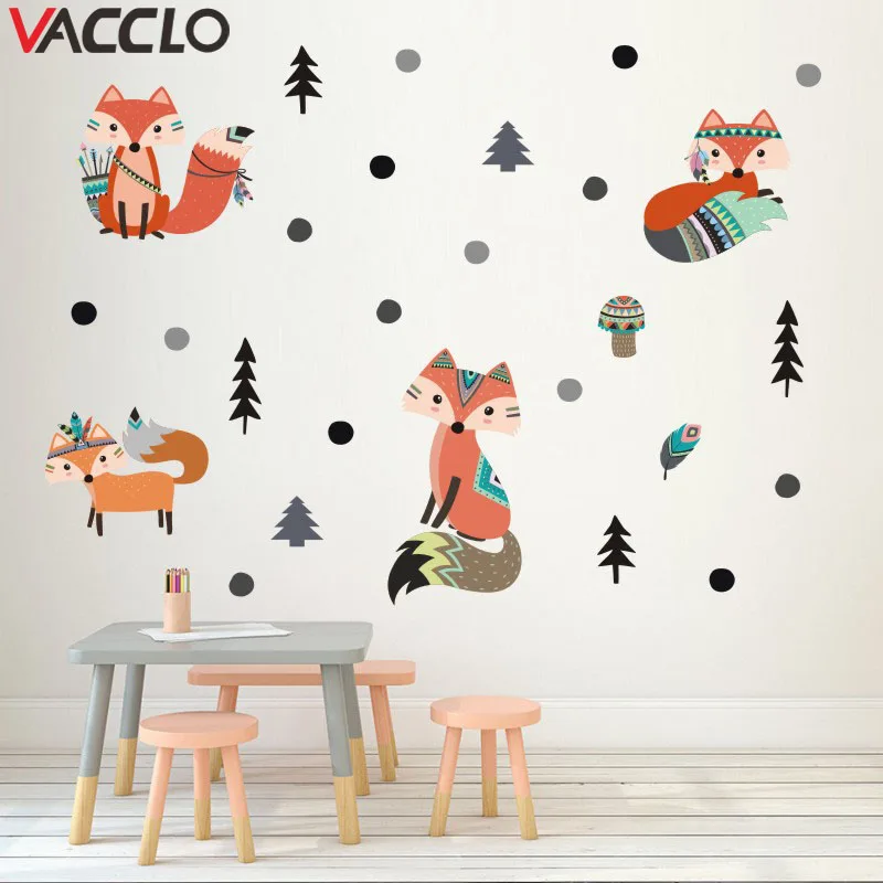 Vacclo Индийский стиль животных лисы сосны настенные наклейки для детей комнаты гостиной спальни самоклеющиеся бумажные настенные Стикеры