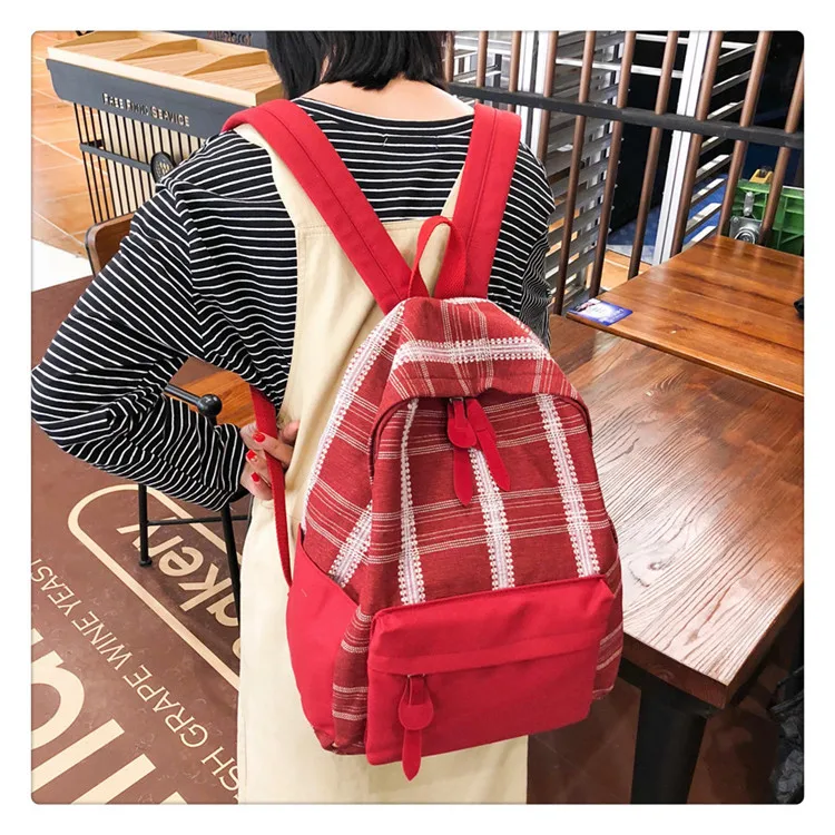 Женский холщовый рюкзак в стиле Харадзюку белый или черный дорожный с лентой и