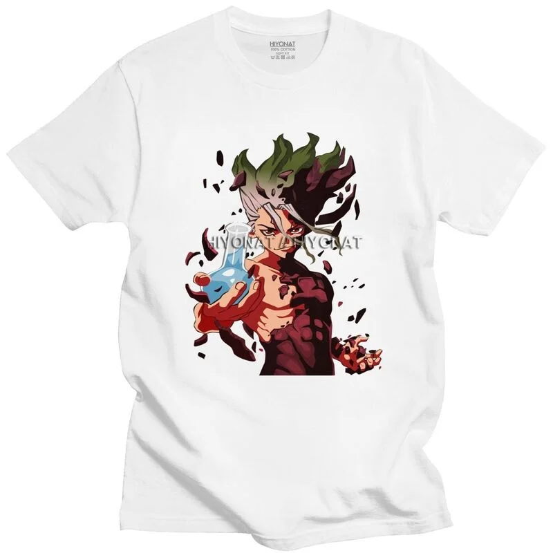 

Футболка мужская с рисунком аниме Dr. Stone Senkuu, мягкая хлопковая тенниска с японской мангой, городская майка с коротким рукавом, одежда для отд...