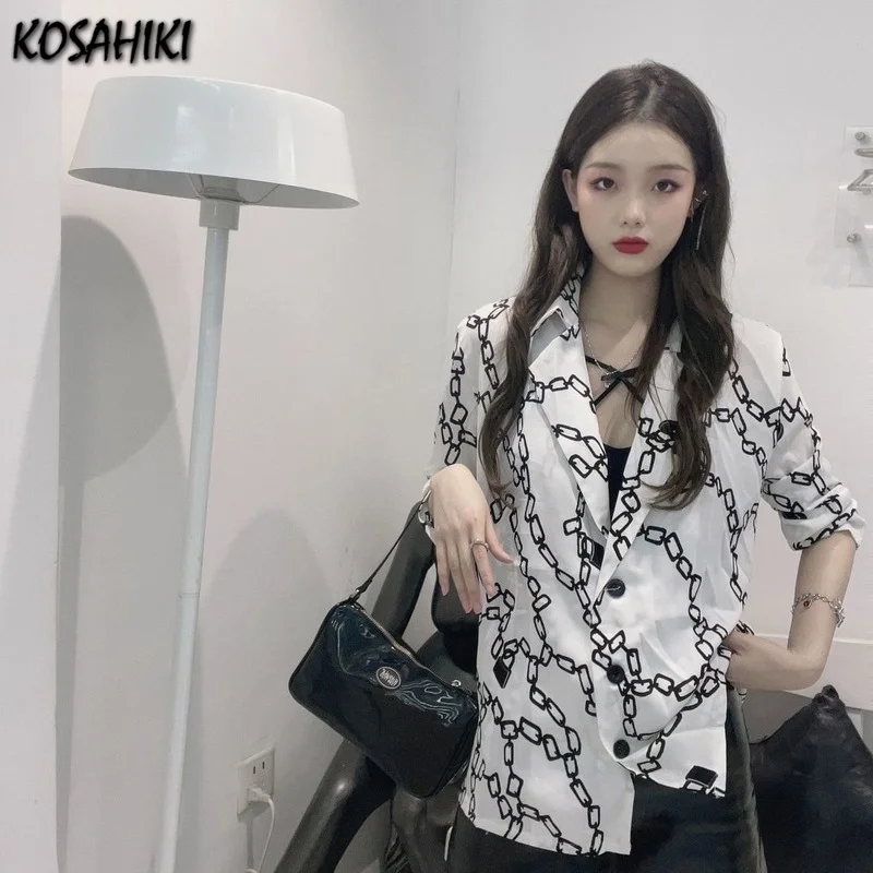 Женский Тонкий Блейзер с длинным рукавом принтом цепей | Женская одежда