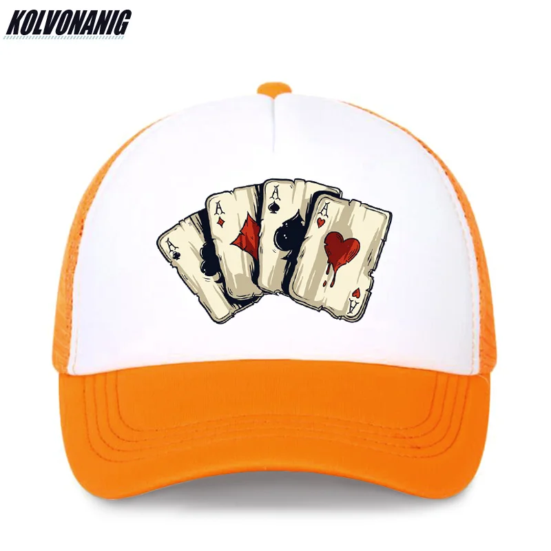Летняя мода Poker Spades бейсболка с принтом s для мужчин и женщин уличная хип-хоп snapback сетчатые шапки dad hat trucker cap - Цвет: Adult-orange