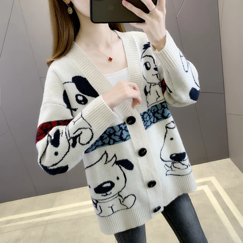 Трикотажный кардиган с V-образным вырезом и мультяшным принтом 21225 (hall row 13. 1) [1109] 57