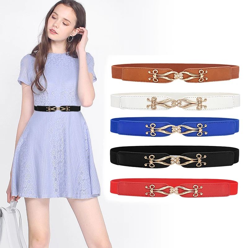 

2021 new good selling Women belt Elastic Waistband Elegant Girdle for women dress gold buckle black belt Fashion Leather Strap