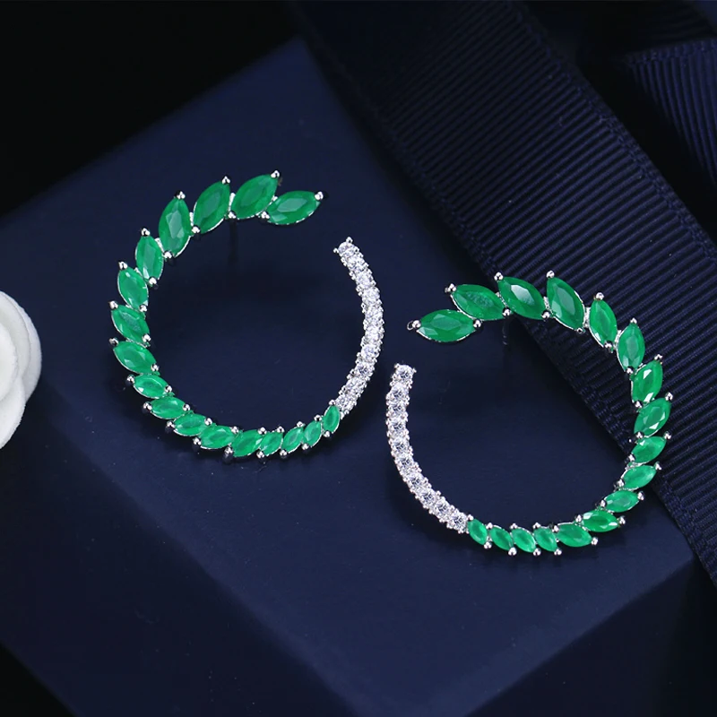 BeaQueen Роскошные брендовые серьги гвоздики в форме листа с кубическим цирконием