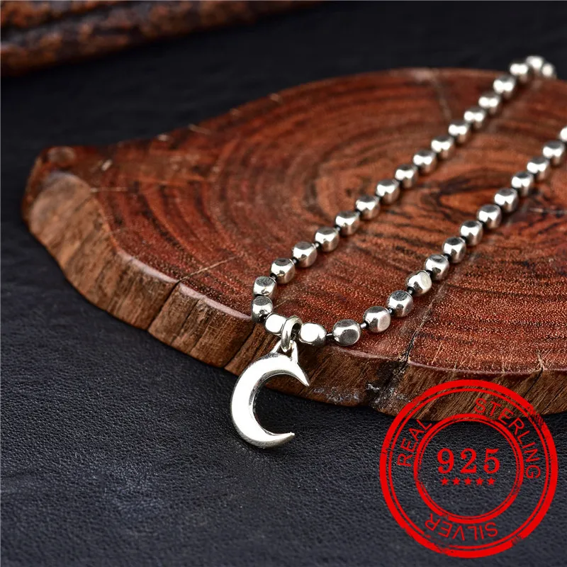 Браслет из серебра 100% пробы с подвеской в виде Луны и бусинами | Украшения