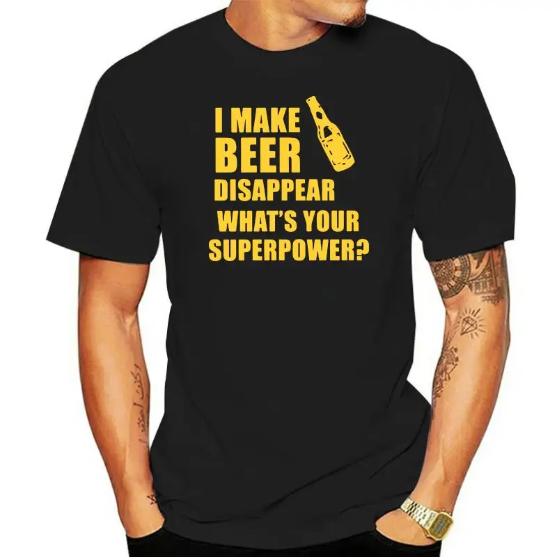 

Хлопковая футболка I Make Beer Disappear, Мужская футболка с надписью What's Your Superpower, Подарочная Футболка с принтом поилки, Мужская футболка с круглым в...