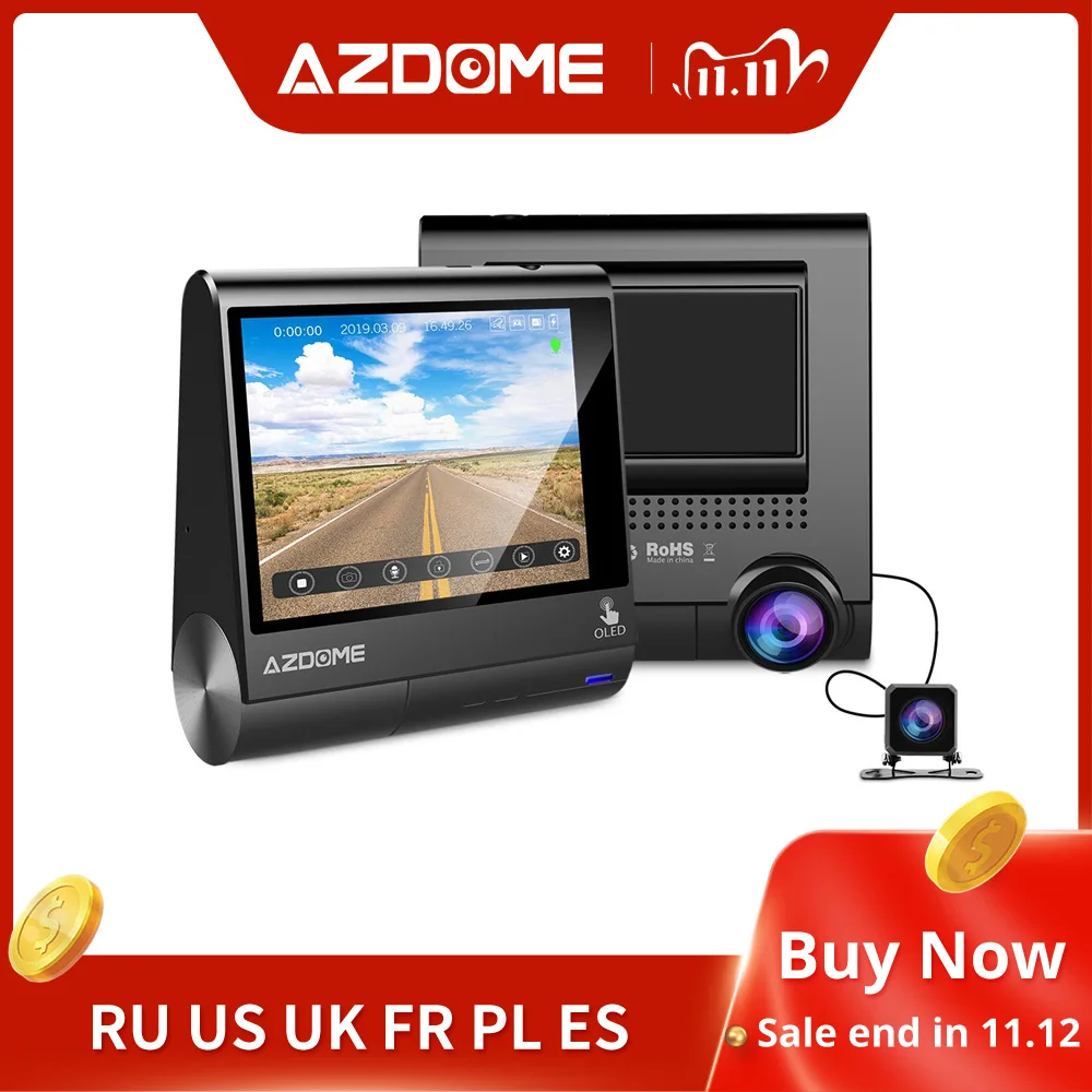 AZDOME Оригинал M05 3 &quotOLED Автомобильный видеорегистратор сенсорный экран 1080p FHD GPS 1296P