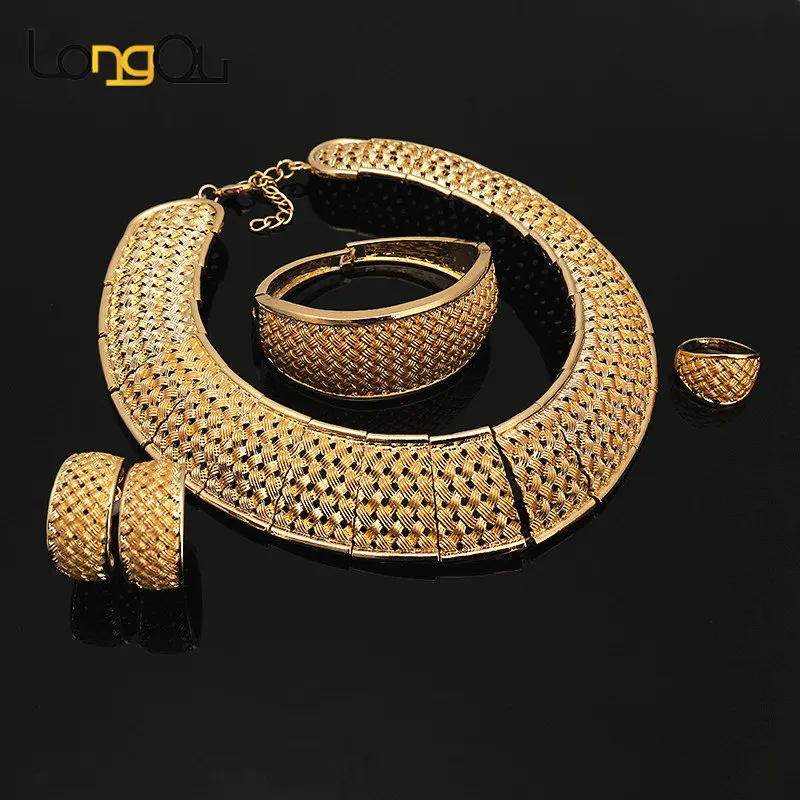 

Luxury Jewelry Set Pendant/Necklace/Ring/Bangle Female Round Gold Color Wedding New Jewelry Sets For Women Gift