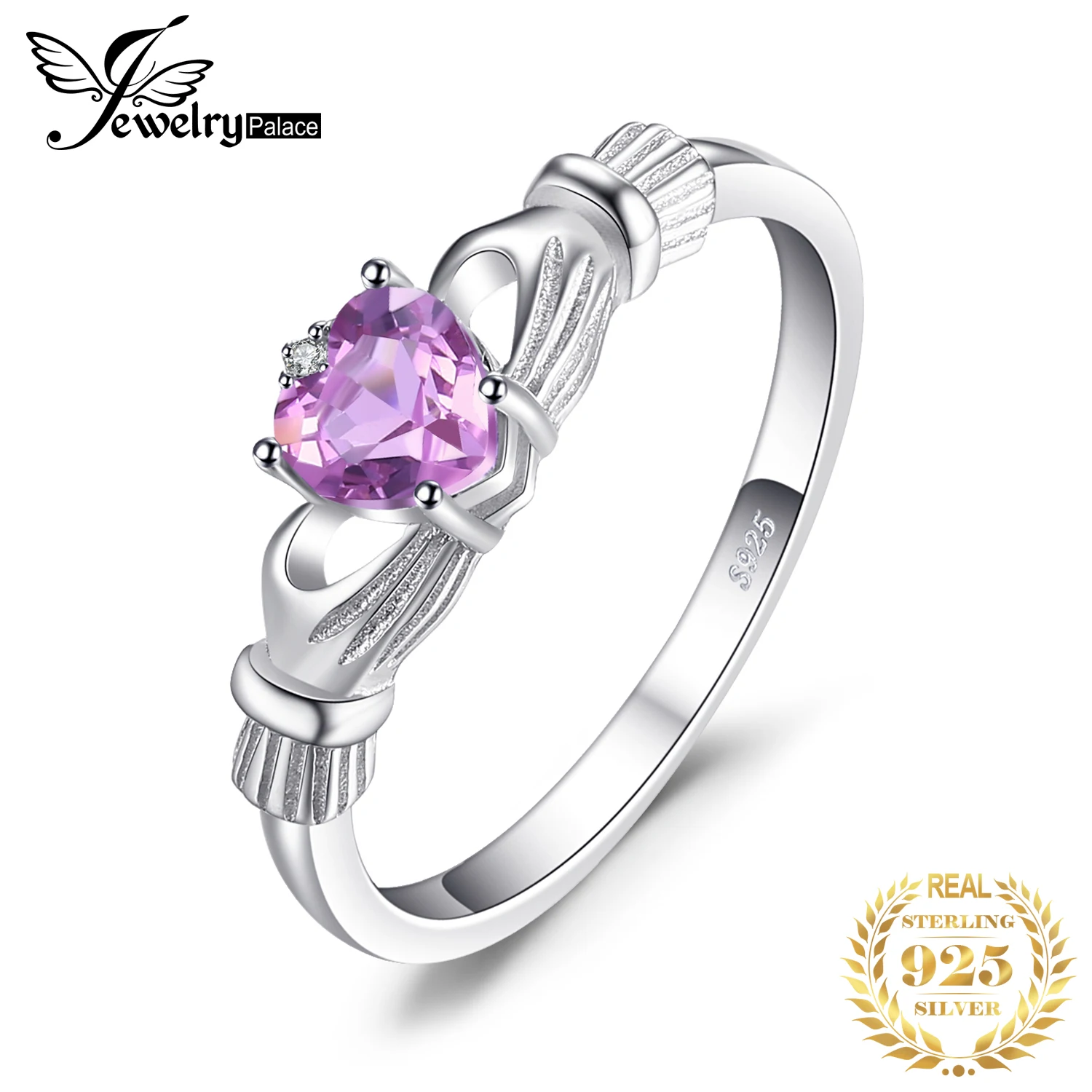 JewelryPalace сердце 0.5ct ирландский Claddagh натуральный аметист камень обещание кольцо 925