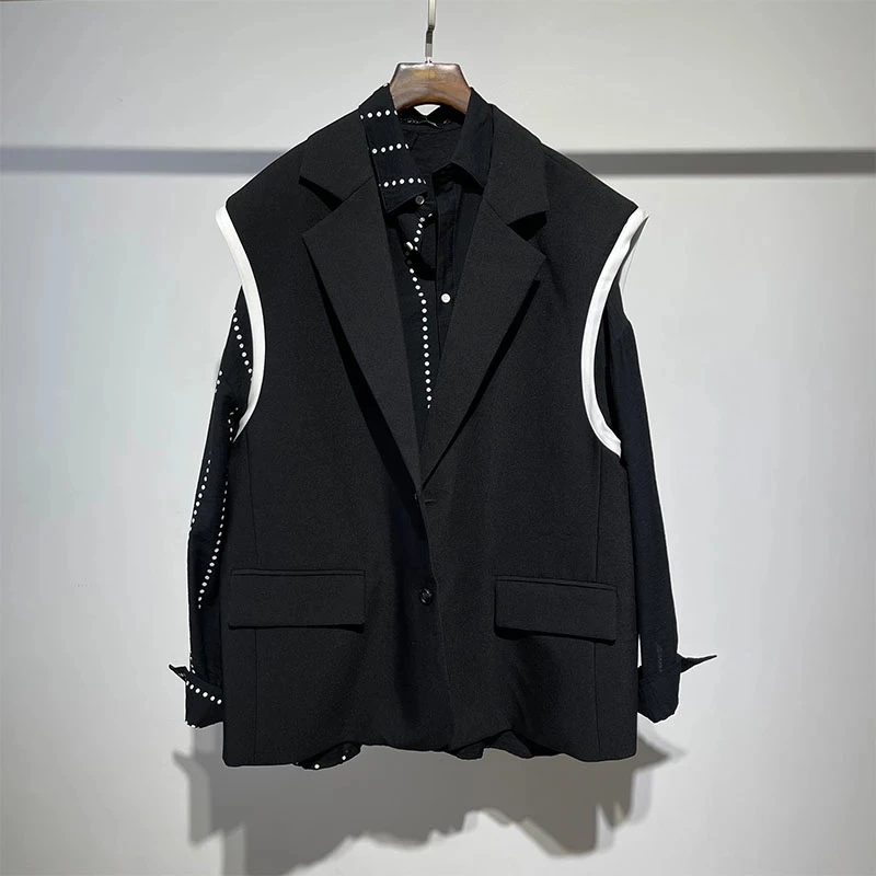

Men's Suit Vest Autumn Large Dark Fashion Loose Sleeveless Vest Harajuku Korean Simple Coat