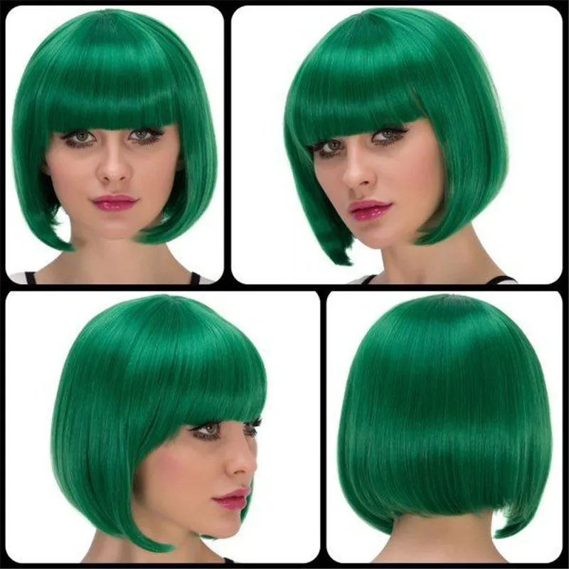 

Blonde Short Straight Wig with Bangs 12 Inch Short Bob Wigs for Women Synthetic Fibre False Hair Lolita Brown Pink Pixie Cut Wig