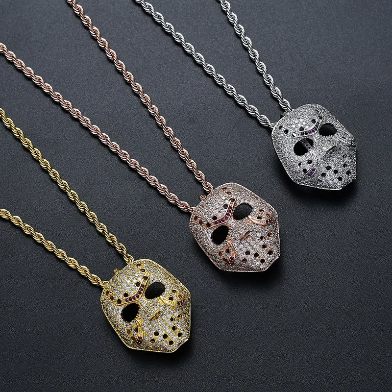 

Hip Hop Micro Paved AAA+ Cubic Zirconia Iced Out Bling Mask Pendant Necklace for Men Women Rapper Jewelry Rose Gold Silver Color