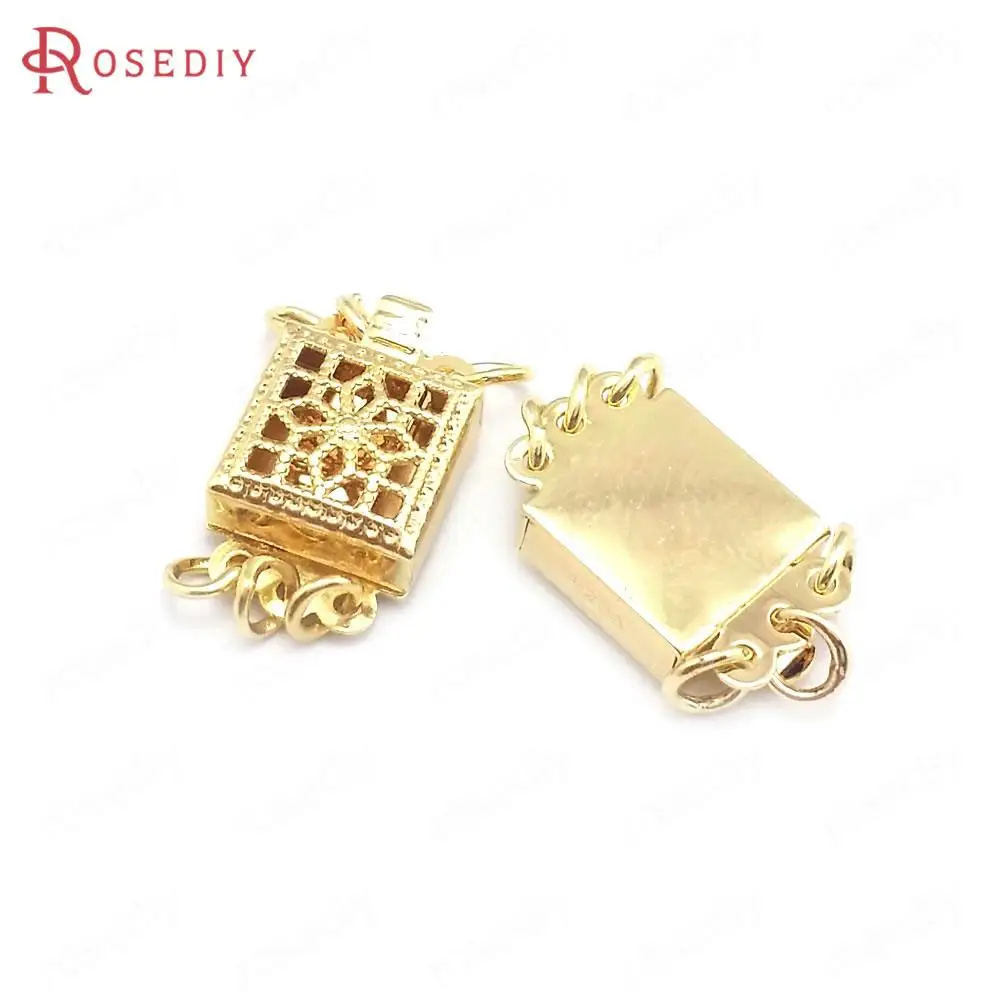 6 комплектов латунных квадратных ожерелий с застежкой шириной 7 мм 24 к золотого