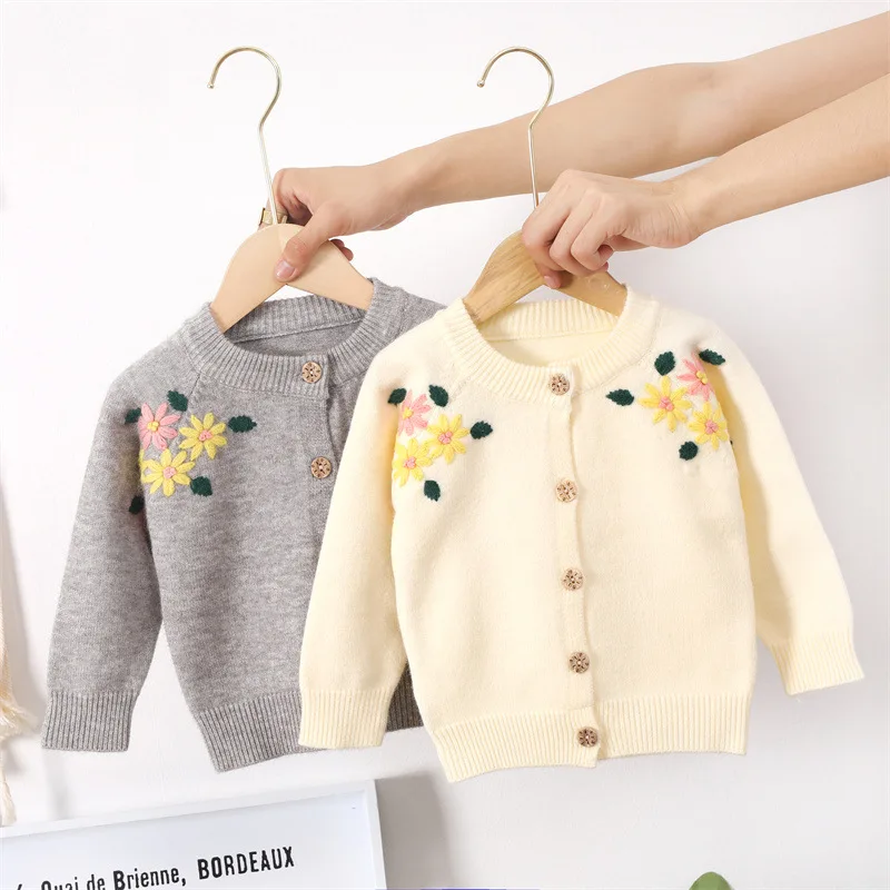 

Girls Knitted Cardigan Casual Embroidered Sweater Coat Autumn Fall Girl Toddler Outfits Toddler Girl Winter Clothes Baby Sweater
