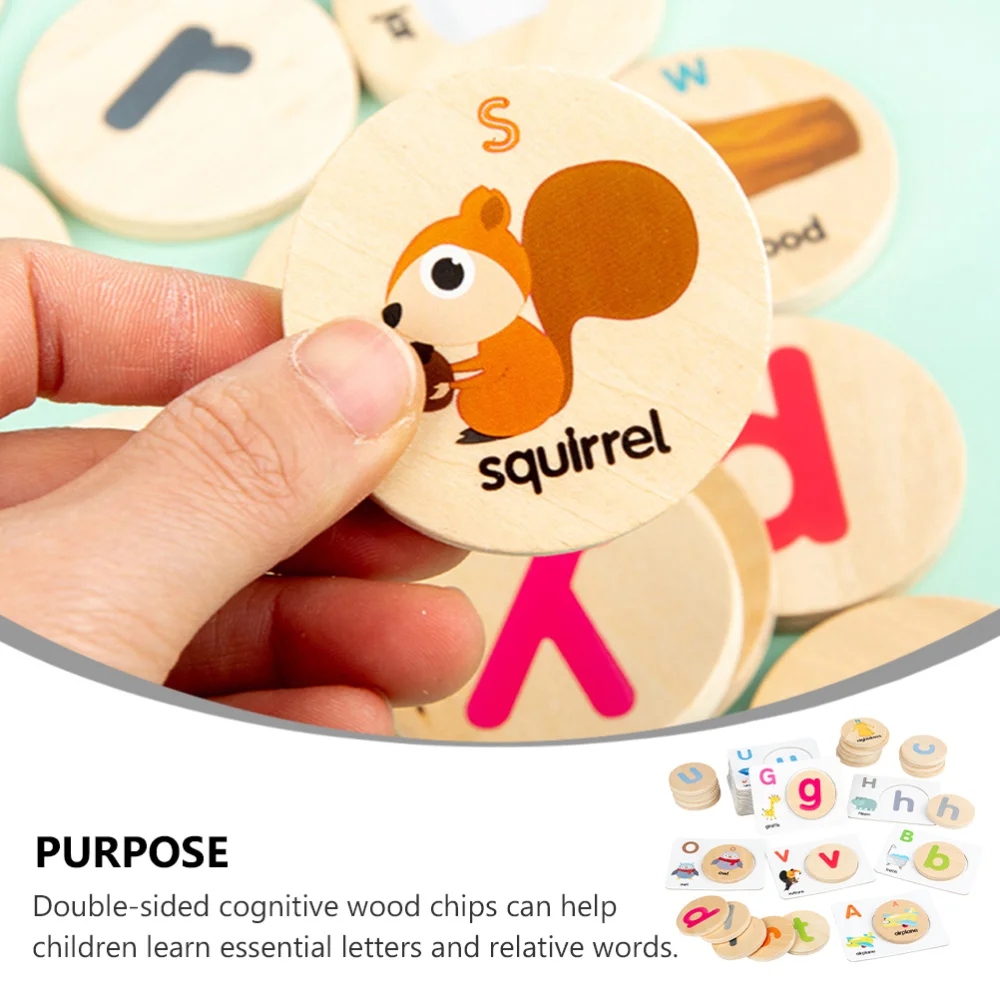 

1 Set of Double-sided Cognitive Wood Chips Toys Matching Letter Word Playthings