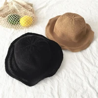 solid casual knitted bucket hats women spring summer foldable all match fishing cap outdoors sun protection hat breathable 2020