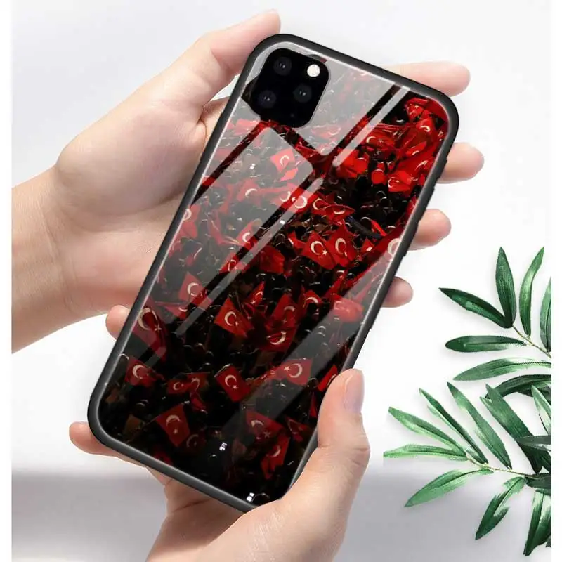 T08 Турция турецкий чехол с флагом для Apple iphone 11 Pro XR XS Max X 7 8 6 6S Plus закаленное стекло+ черный силиконовый чехол для телефона Coque Sac - Цвет: T08