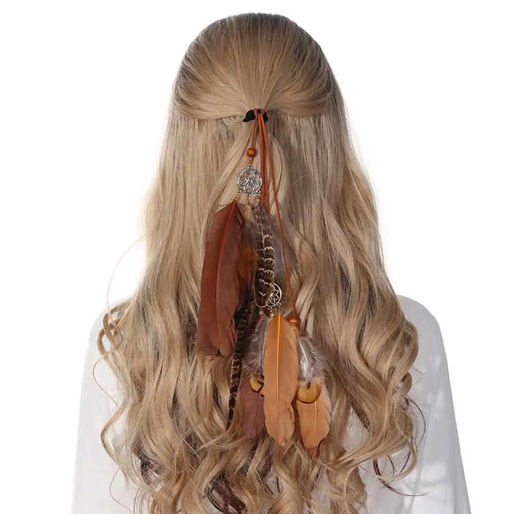 Женский головной убор Haimeikang 1 шт. в богемном стиле с перьями конским хвостом