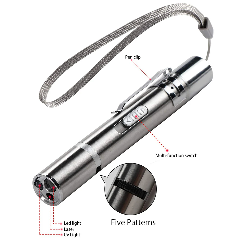3 в 1 лазерная ручка фонарик мини USB перезаряжаемая для кошек собак инструмент