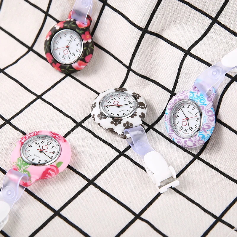Модные красивые силиконовые часы с цветами для медсестер круглый циферблат
