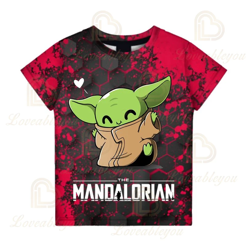 Летняя Милая футболка для подростков Disney Yoda с коротким рукавом и мандалором
