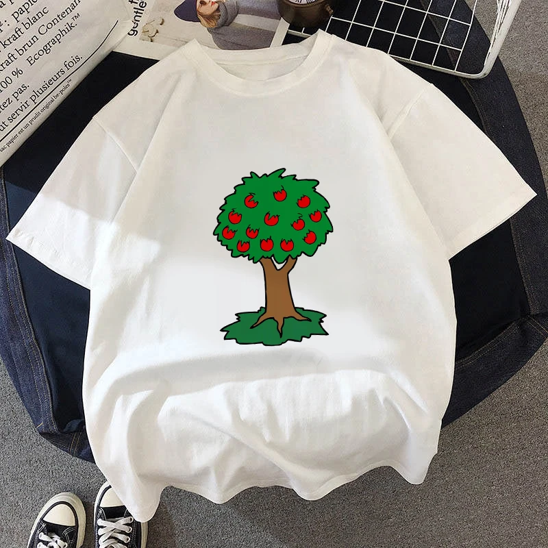 

2021 New Women T Shirts Oversize T-Shirt Trees Graphic Print Casual Summer Short Sleeve Fashion Streetwear Aesthetic White Tees