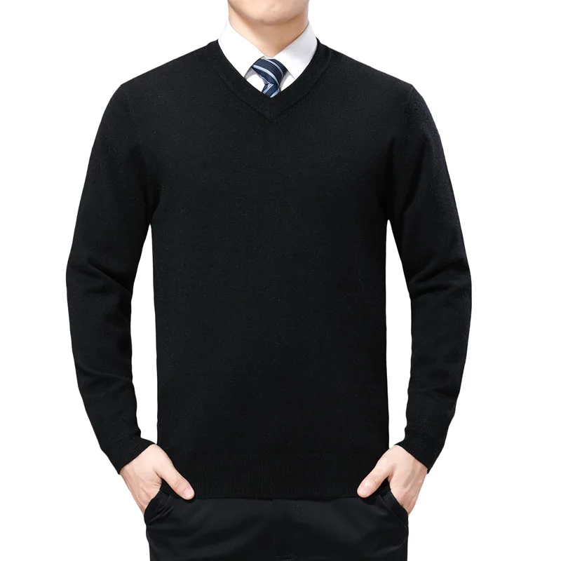 Мужской однотонный свитер с V образным вырезом свободного покроя|Джемперы| |