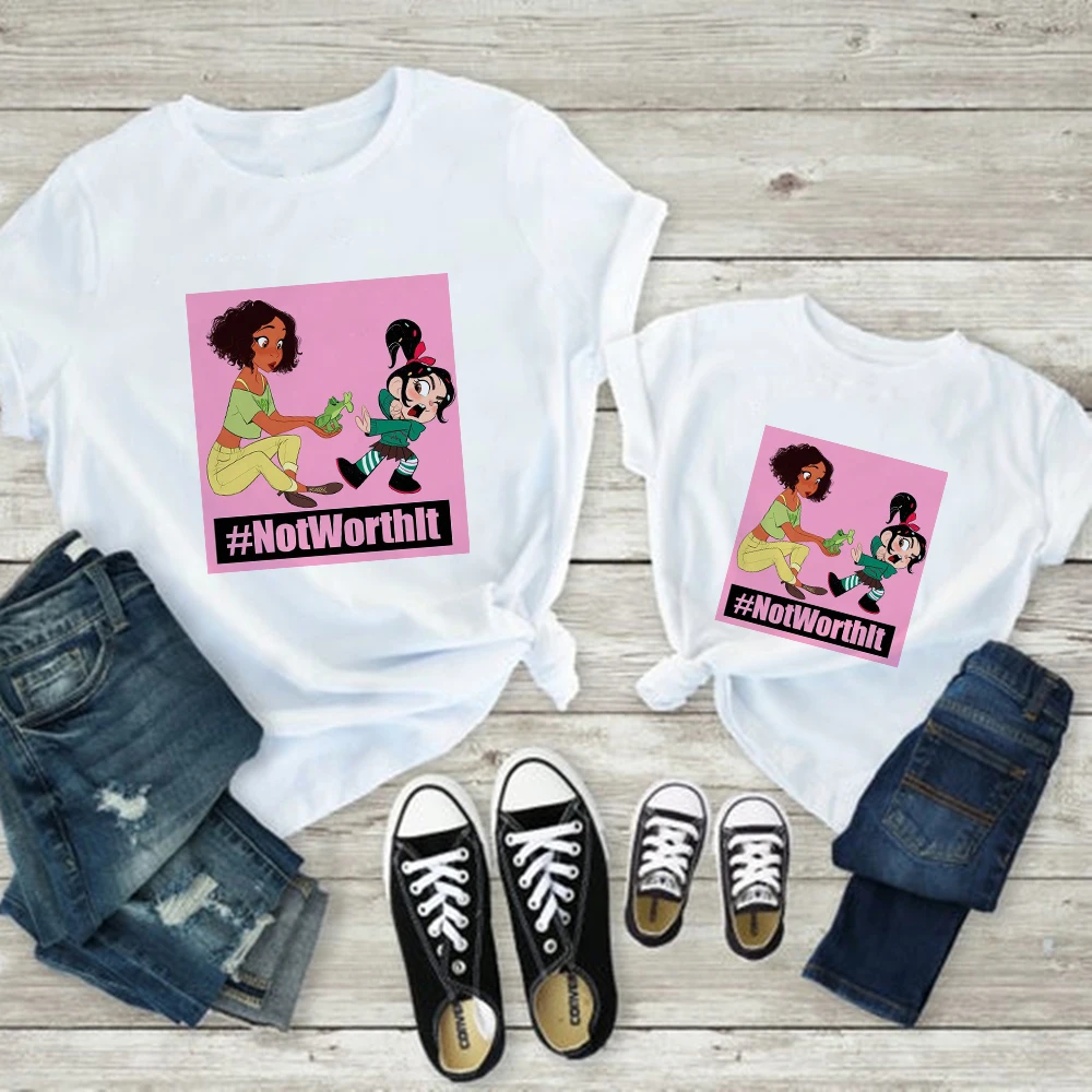 

Family Portrait T-shirt Fashion Trend Short Sleeve Disney Princess Party Printed Top Summer Cute Kids T-shirt Casual Family Look