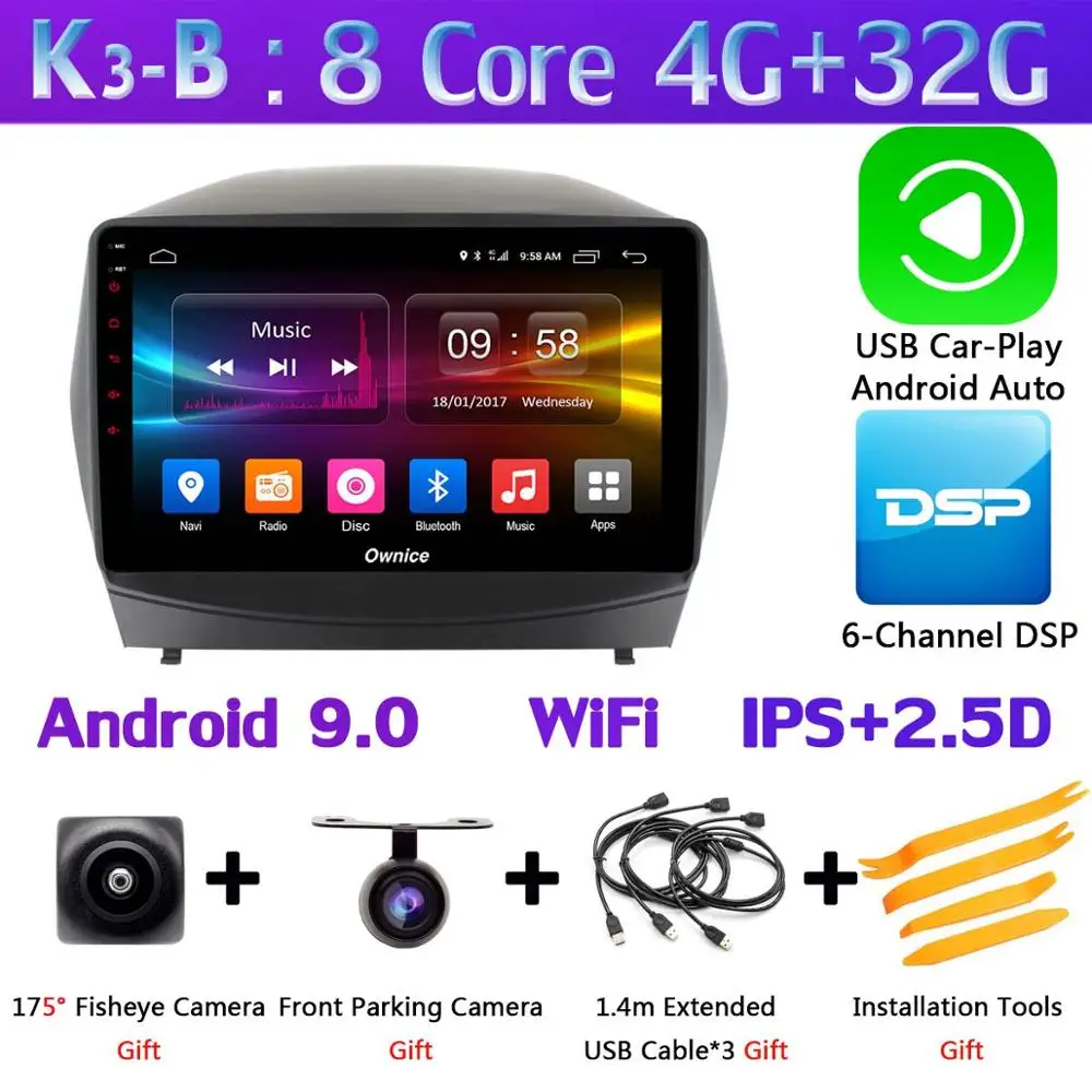K3-B-CarPlay 360 ° панорамный 4 × камера Android 9,0 8 ядерный 4G+ 64G gps радио CarPlay SPDIF DSP Автомобильный мультимедийный плеер для hyundai IX35 Tucson 2 LM - Цвет: K3-B-CarPlay
