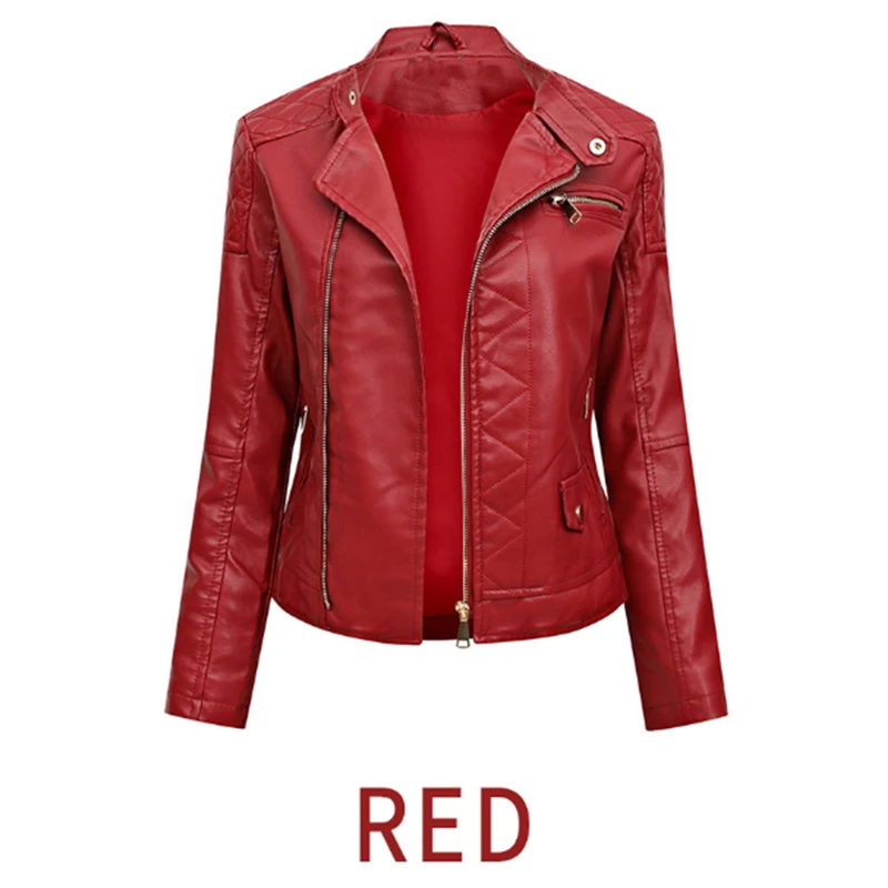 Женская кожаная куртка с отложным воротником повседневная приталенная из