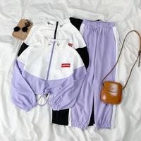 new autumn suit girl sweater two piece korean color matching loose casual sports pants suit