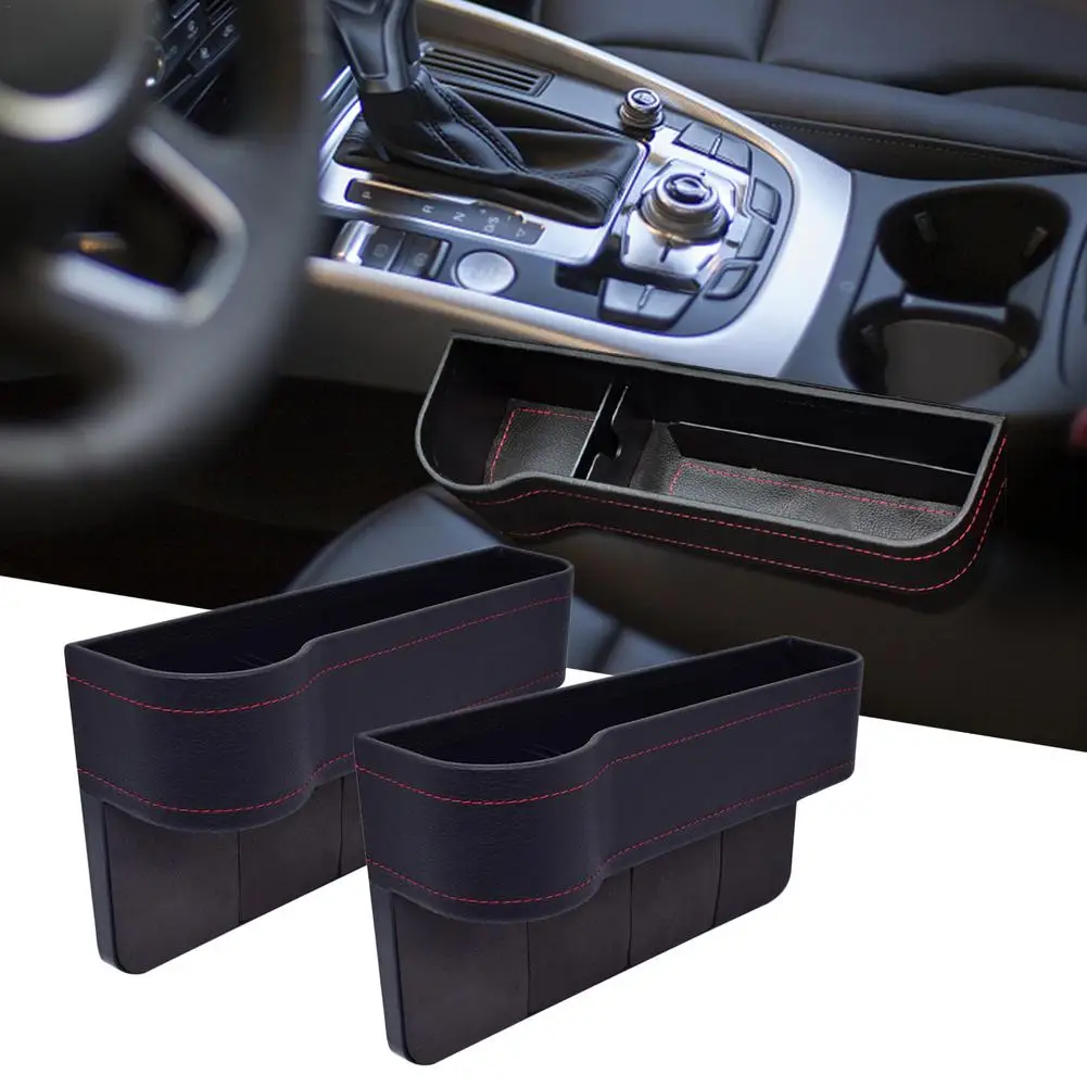 

2Pcs Car Seat Gap Storage Box Cup PU Leather Pocket Catcher Organizer Phone Bottle Cups Holder Multi-functional Car Accessories