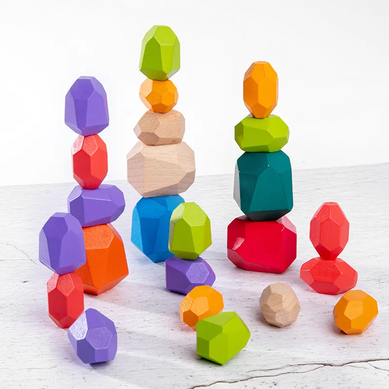 

Baby Wooden Rainbow Stones Montessori Toys Creative Nordic Style Stacking Game Jenga Set Balancing Building Blocks Wood Toy Gift