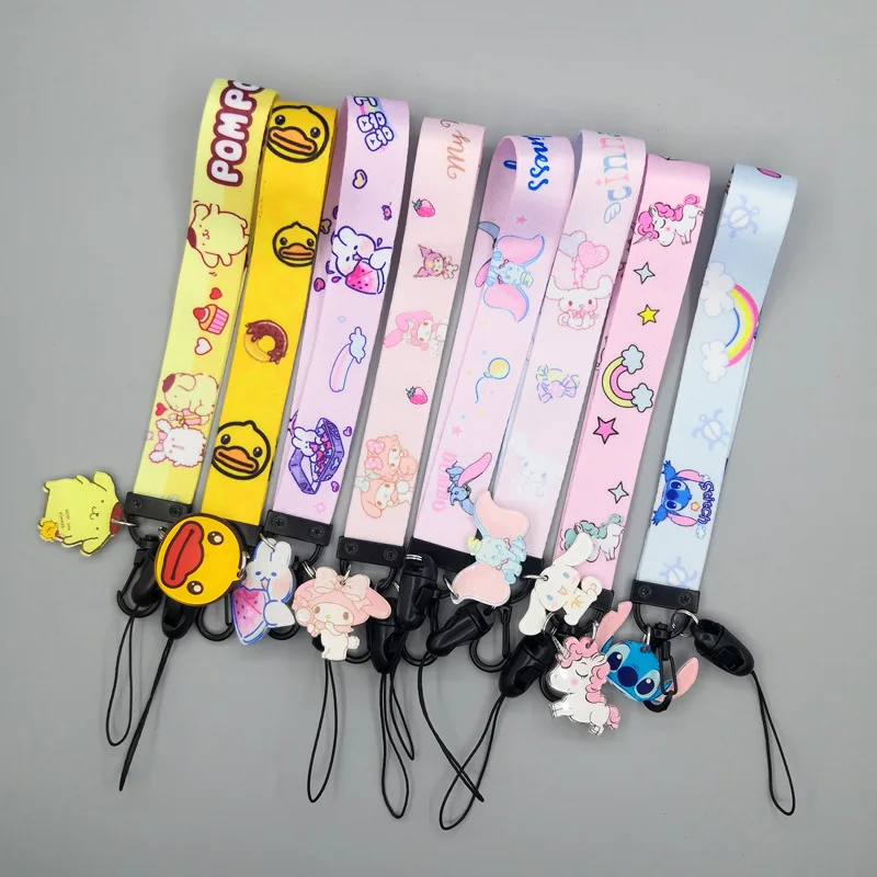 Cartoon Polyester Lanyard Keychain Cute Acrylic Pendant Girls Phone Accessories Anti-lost Wrist Strap