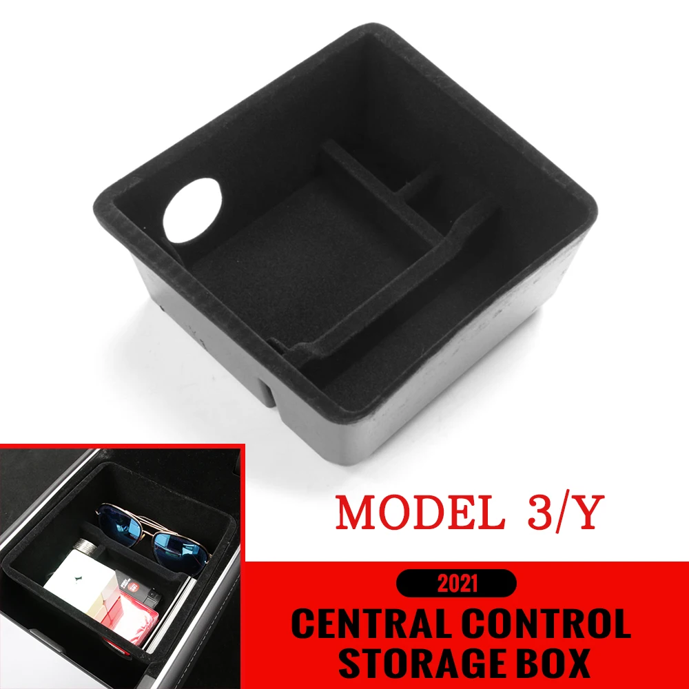

Car Silica Gel Flocking Storage Box Car Center Console Armrest Collection Box Avoid Cigarette Lighter For Tesla Model 3 Y 2021