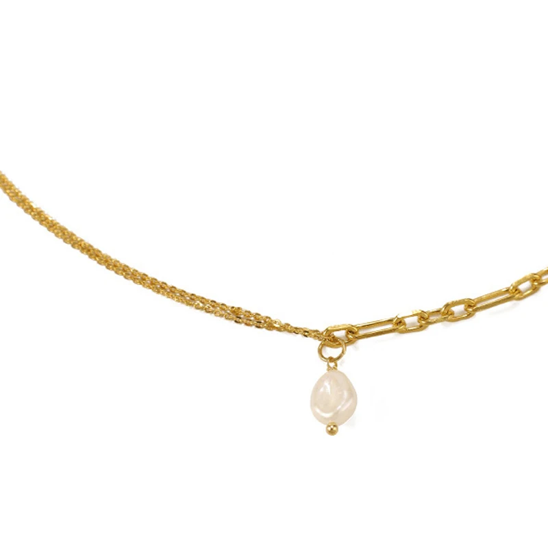 

2021 New Gold Color Link Chain Necklace Pendants for Women Bohemia Baroque Pearl Choker 30+15cm