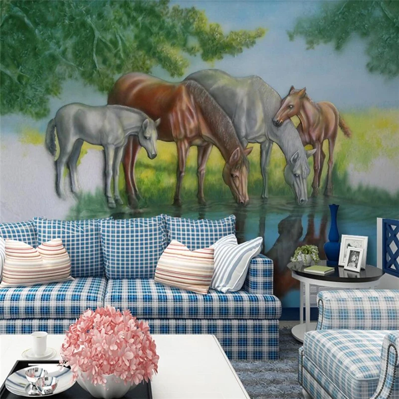 Wellyu пользовательские обои 3D стерео фото фрески тисненый пруд Питьевая лошадь ТВ