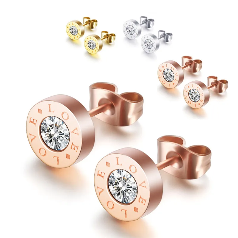 

2020 Hot Sale Love letter round Titanium steel zircon earrings Crystal from Swarovskis Simple and stylish Fit Women For Wedding