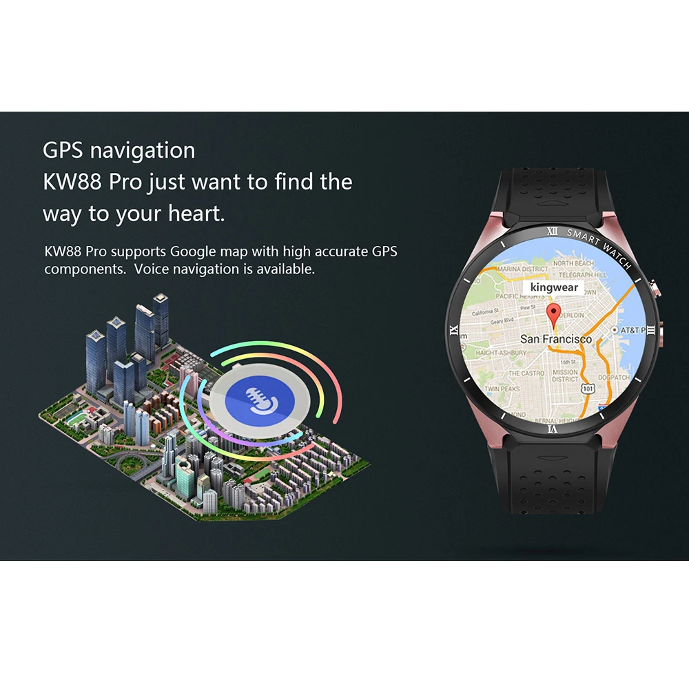 KingWear KW88 Pro 3g gps wifi Смарт-часы телефон Android 7,0 MTK6580 четырехъядерный 1 Гб 16 Гб 2,0 МП камера Видеозвонок спортивные Смарт-часы