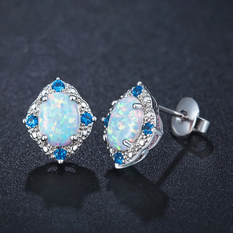 

New Silver Earrings Earrings Simple Fashion Egg-shaped Inlaid Imitation Opal Temperament Female Ear Jewelry