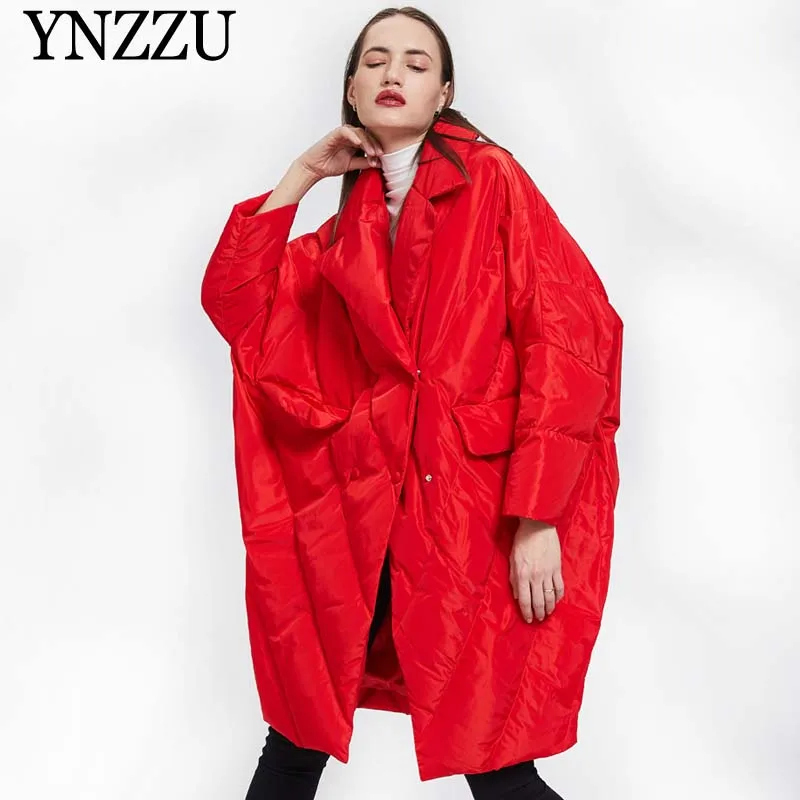 New Winter Red Women Oversize down jacket Thick warm Turn down collar Long down coat Loose Fashion winter jackets YNZZU YO974